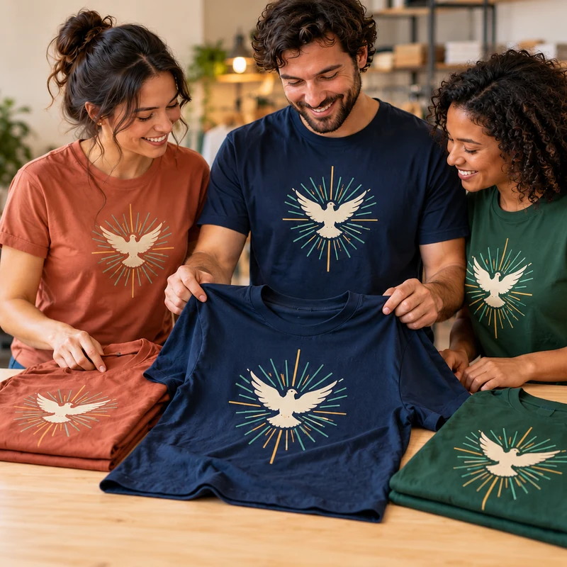 Pessoas com camisetas personalizadas com a mesma arte