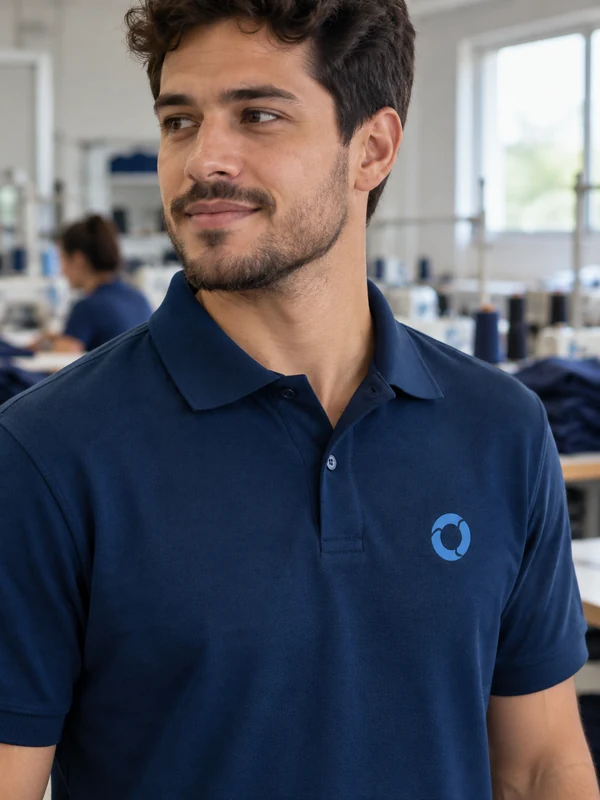 Detalhe de personalização em camisa polo