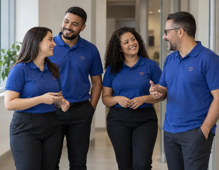 Equipe com camisas polo e bordados iguais