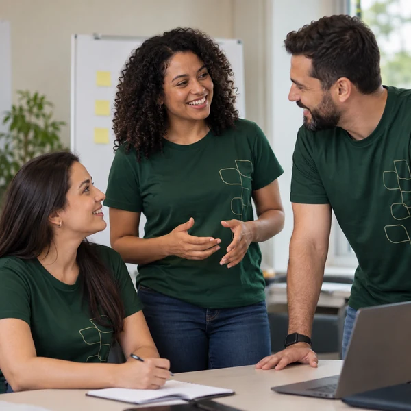 Equipe de empresa com camiseta personalizada com a logo
