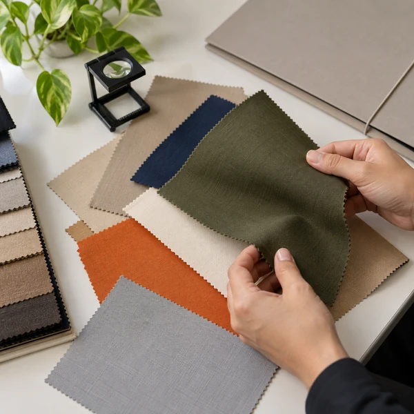 Amostras de tecido de uniforme sobre a mesa