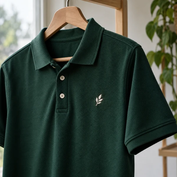 Logo bordada no peito de uma camisa polo