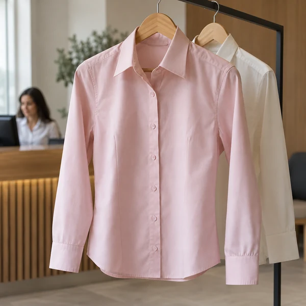 Camisa social de uniforme no cabide